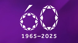 Purple graphic with text '60' and '1965-2025'