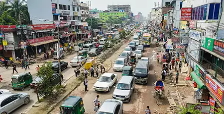 A busy street in Dhaka, Bangladesh