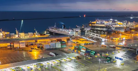 The Port of Dover in Kent at night time