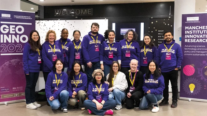 A group of students wearing matching