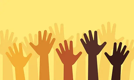 Hands raised diversity inclusion people arms up design element volunteering background.