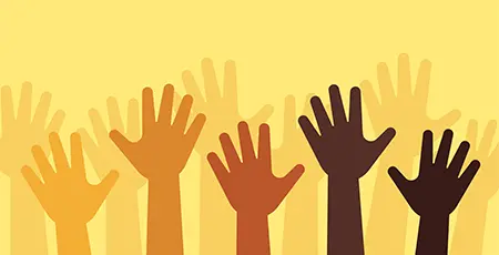 Hands raised diversity inclusion people arms up design element volunteering background.