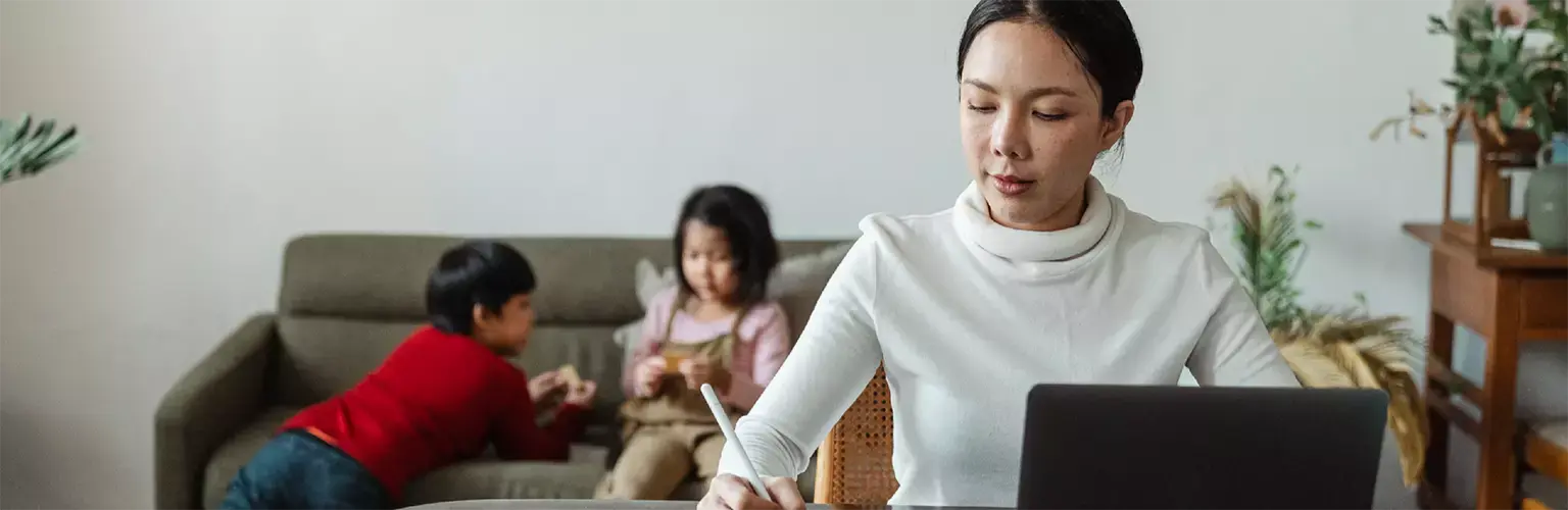Woman working on a laptop