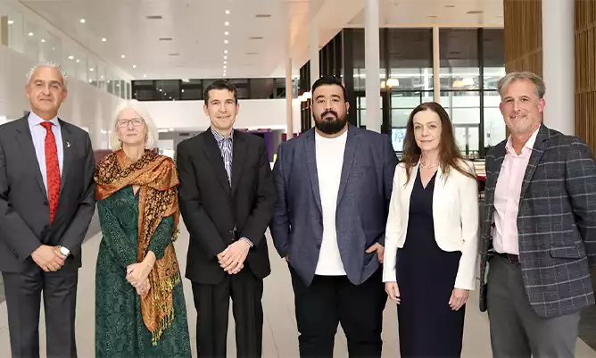 Dr Simos Chari,Duncan Shaw, Professor of Operational Research and Critical Systems at Alliance Manchester Business School, Dr Kathy Oldham OBE, Chief Resilience Officer for Greater Manchester Combined Authority, Andy Wright, former Chief Executive at Braintree District Council and Issa Kassis, the Mayor of Ramallah.