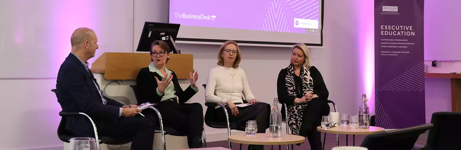 An event facilitated by The Business Desk editor, Michael Taylor and hosted by Academic Director of Executive Education, Bryan Lukas, with panellists including Booking.com’s Lisa Shaftesley, Jo Ahmed, Partner and Leader of the Global Employer Services practice, Deloitte, and Dr Courtney Owens, Lecturer in Leadership and Organisational Psychology at AMBS.